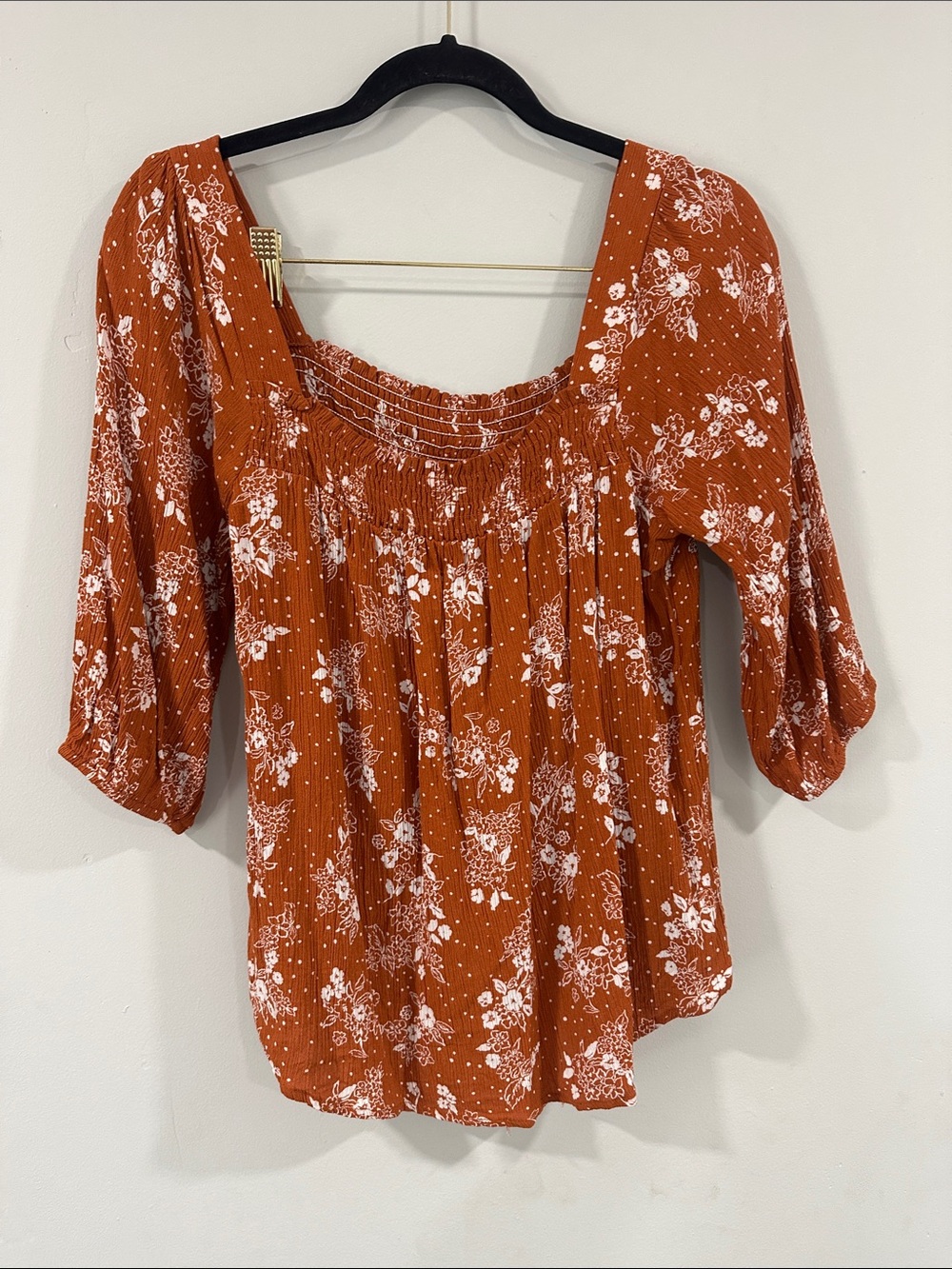 BAKU M  Floral Square-Neck Tank Top with Smocked Yoke 100% rayon